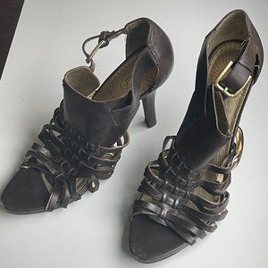 Brown Leather Cut Out Heels - Size 9.5